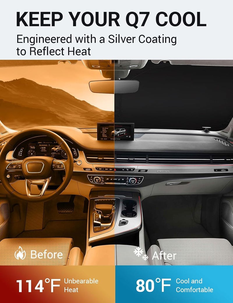 Proadsy Windshield Sun Shade for 2016-2025 2026 Audi Q7 Foldable Front Sunshade Protector Sun Visor Blocks UV Rays Keep Car Cooler - Image 3